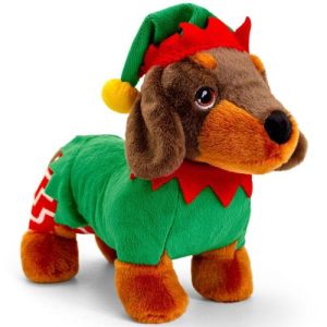 Dackel im Weihnachtskostüm, 25 cm, Keel Toys, Dunkelbraun